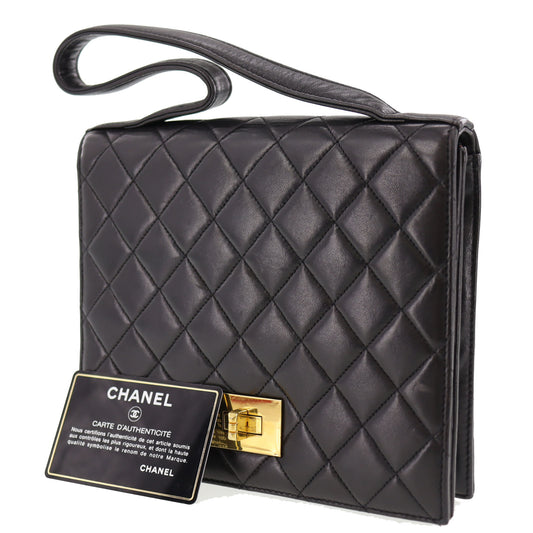 CHANEL HandBag Black Lambskin Leather #BS33