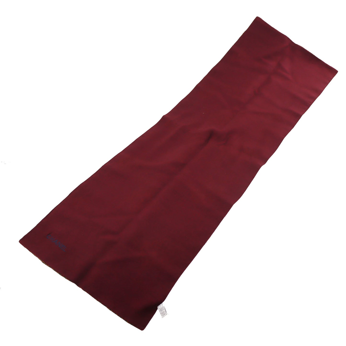 CHANEL Logos Paisley Pattern Scarf Silk Wool Bordeaux #AH383
