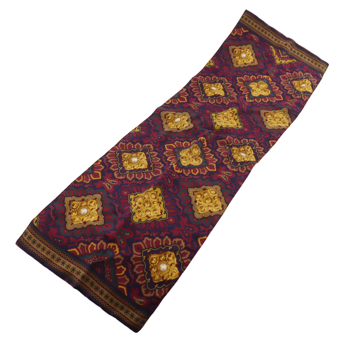 CHANEL Logos Paisley Pattern Scarf Silk Wool Bordeaux #AH383
