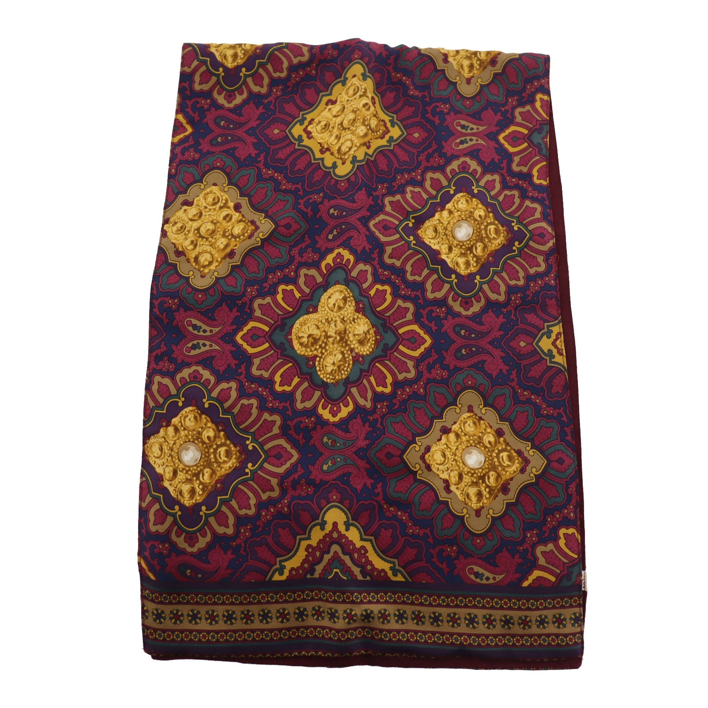 CHANEL Logos Paisley Pattern Scarf Silk Wool Bordeaux #AH383