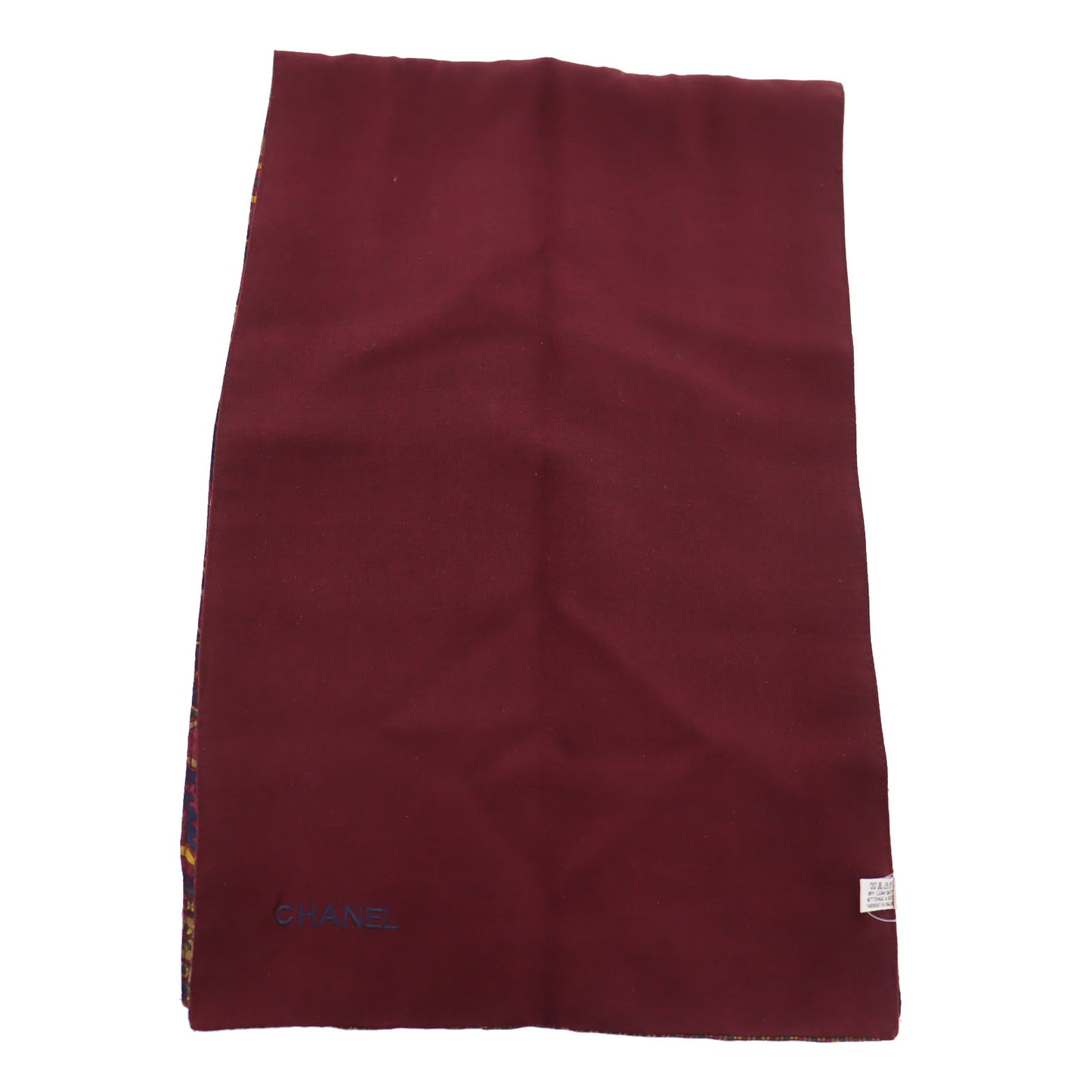CHANEL Logos Paisley Pattern Scarf Silk Wool Bordeaux #AH383