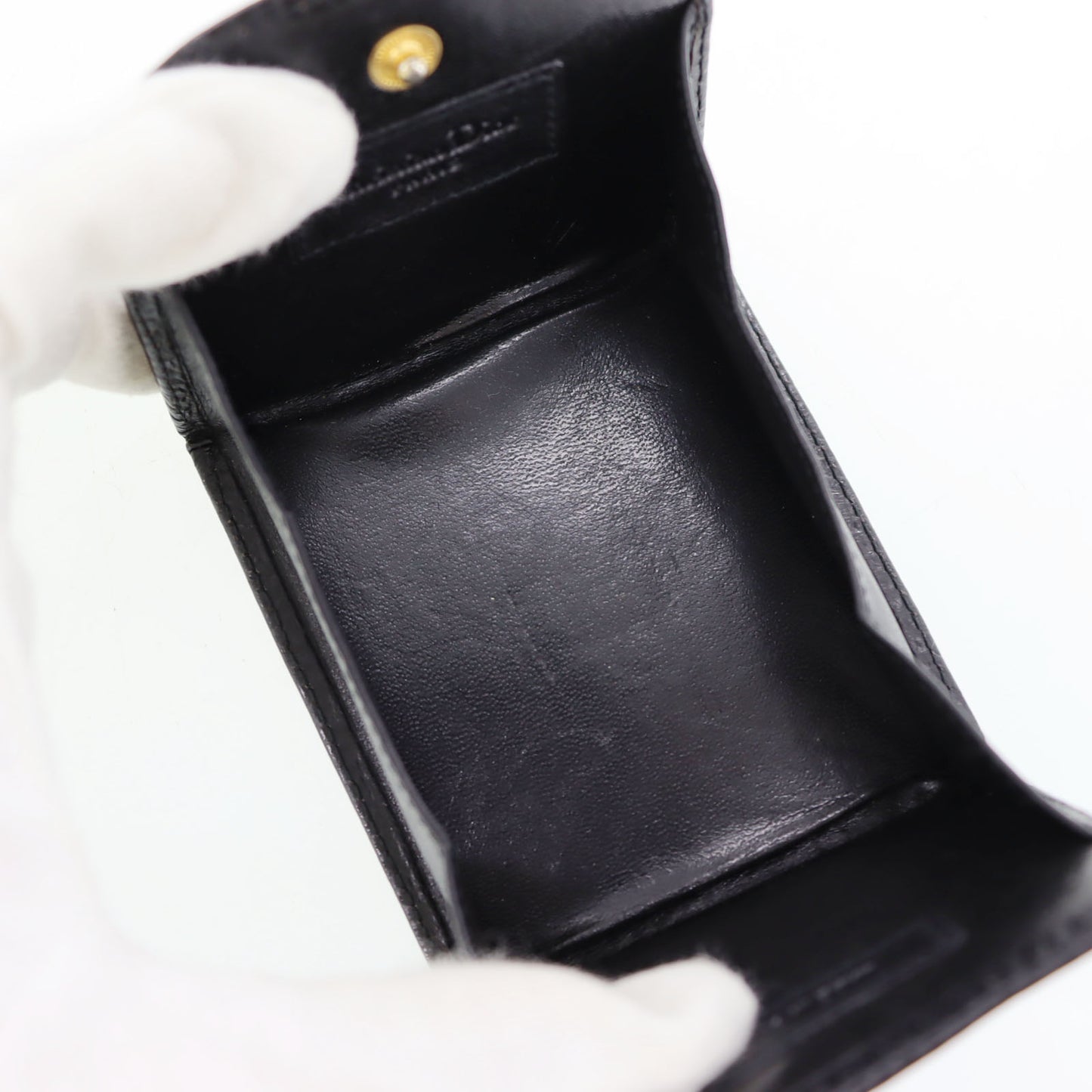 Christian Dior Logos Mini Coin Wallet Black Leather #AH116