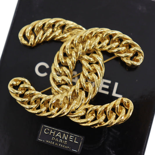 CHANEL CC Logos Pin Brooch Gold Plated #CG338