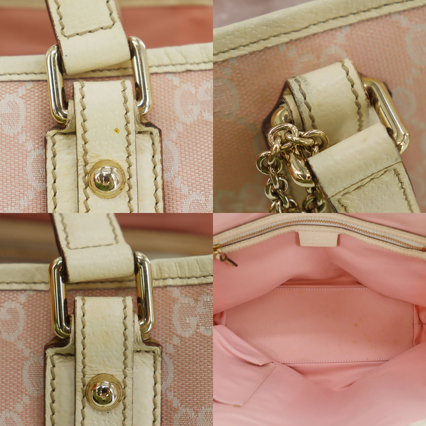 GUCCI Original GG Web Stripe Tote Handbag Pink Canvas #AG399