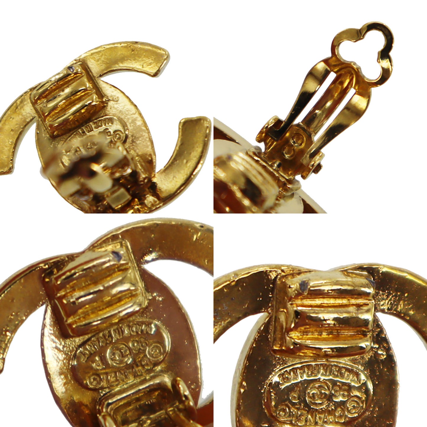 CHANEL CC Turn-lock Earrings Gold Clip-On 96 P #AH690