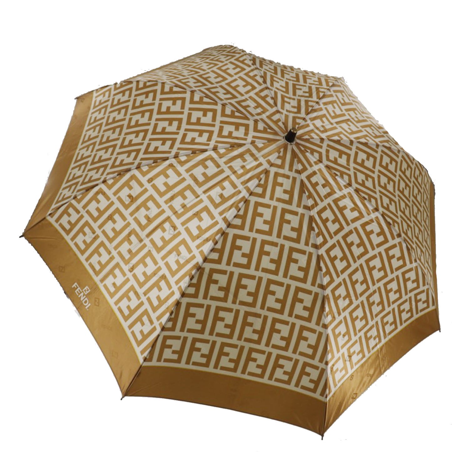 FENDI Zucca Used Folding Umbrella Gold Nylon Vintage #DA834