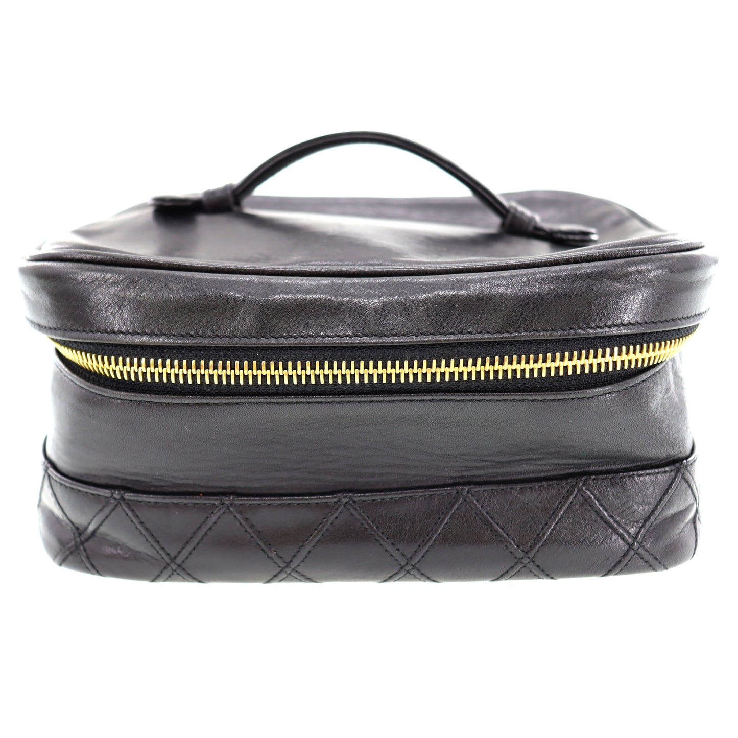 CHANEL Bicolore Handbag Vanity Pouch Black Lambskin #AH600