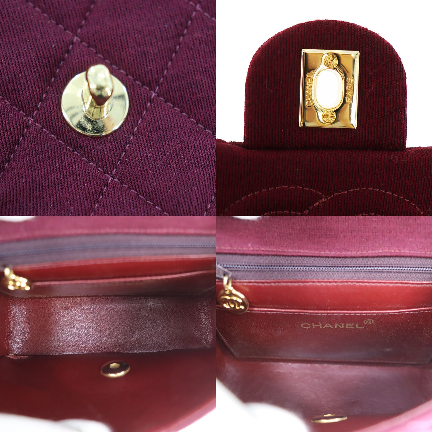 CHANEL Matelasse Shoulder Bag Bordeaux Cotton #CN74