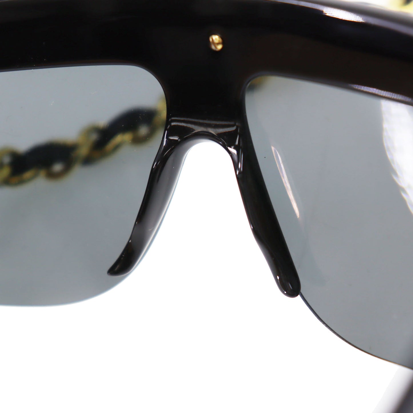 CHANEL Chain Used Sunglasses Black Shield Eye Wear Italy #CU905