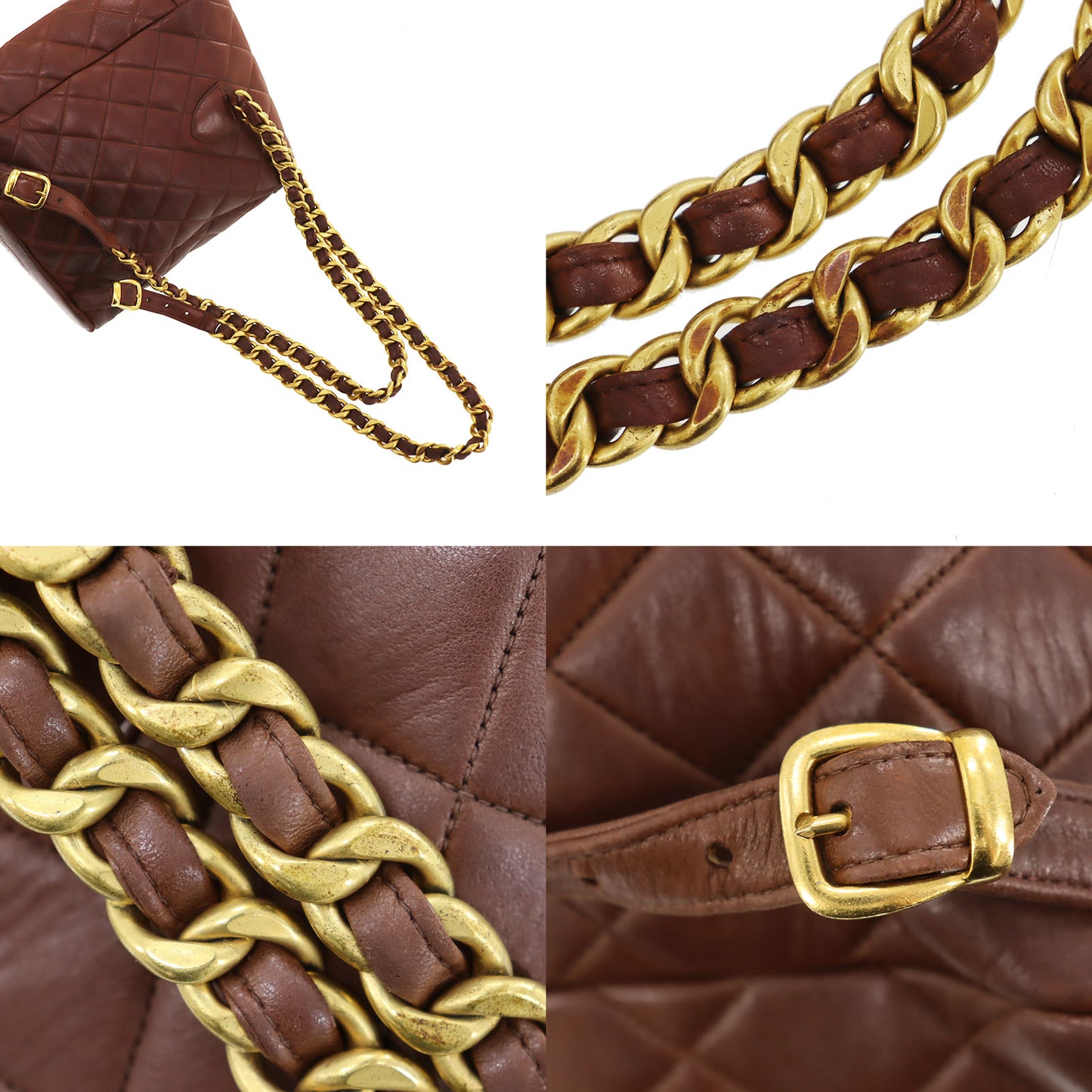 CHANEL Matelasse Chain Backpack Brown Lambskin #CG608
