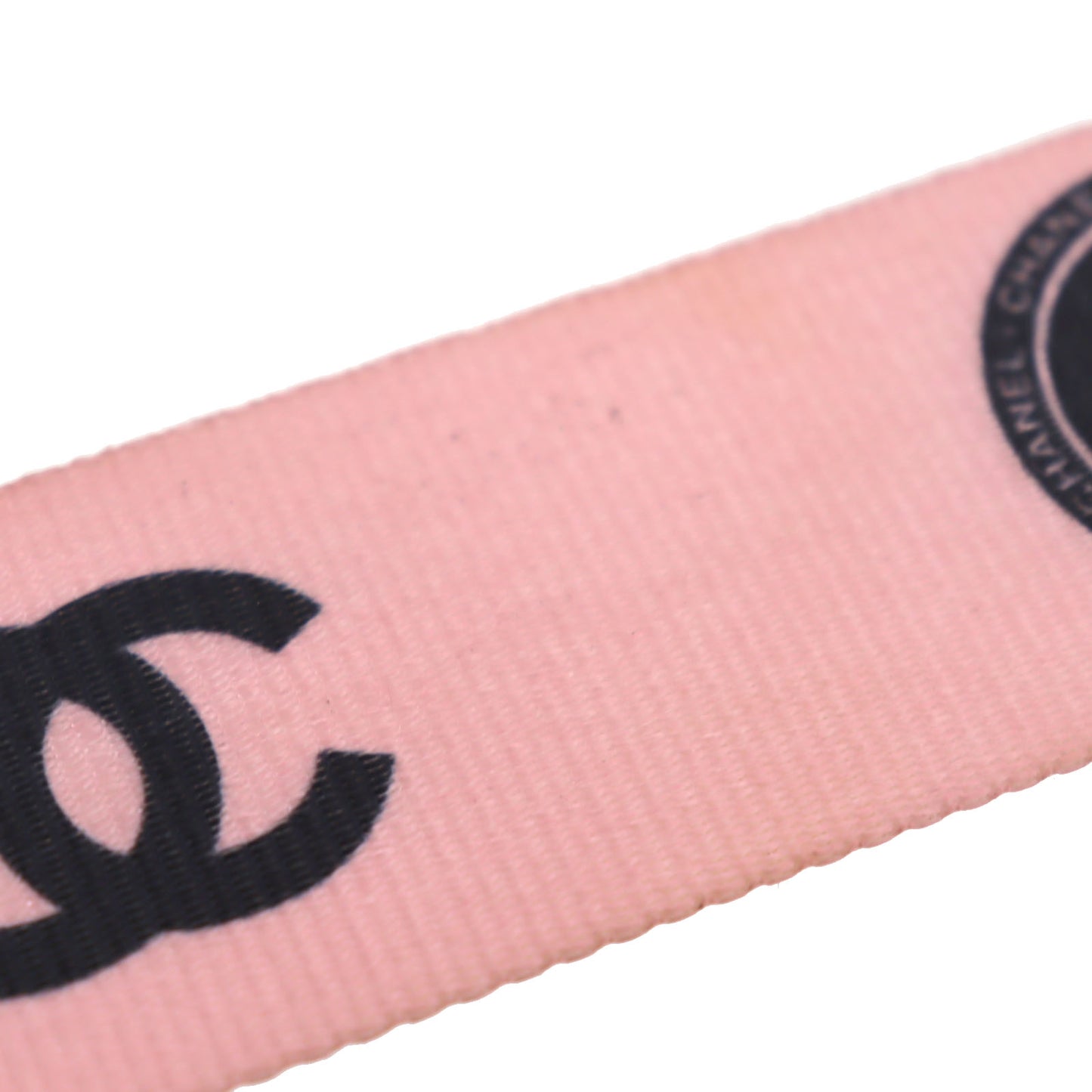 CHANEL CC Waist Belt Record Motif Pink Black Nylon Canvas Leather #AG91