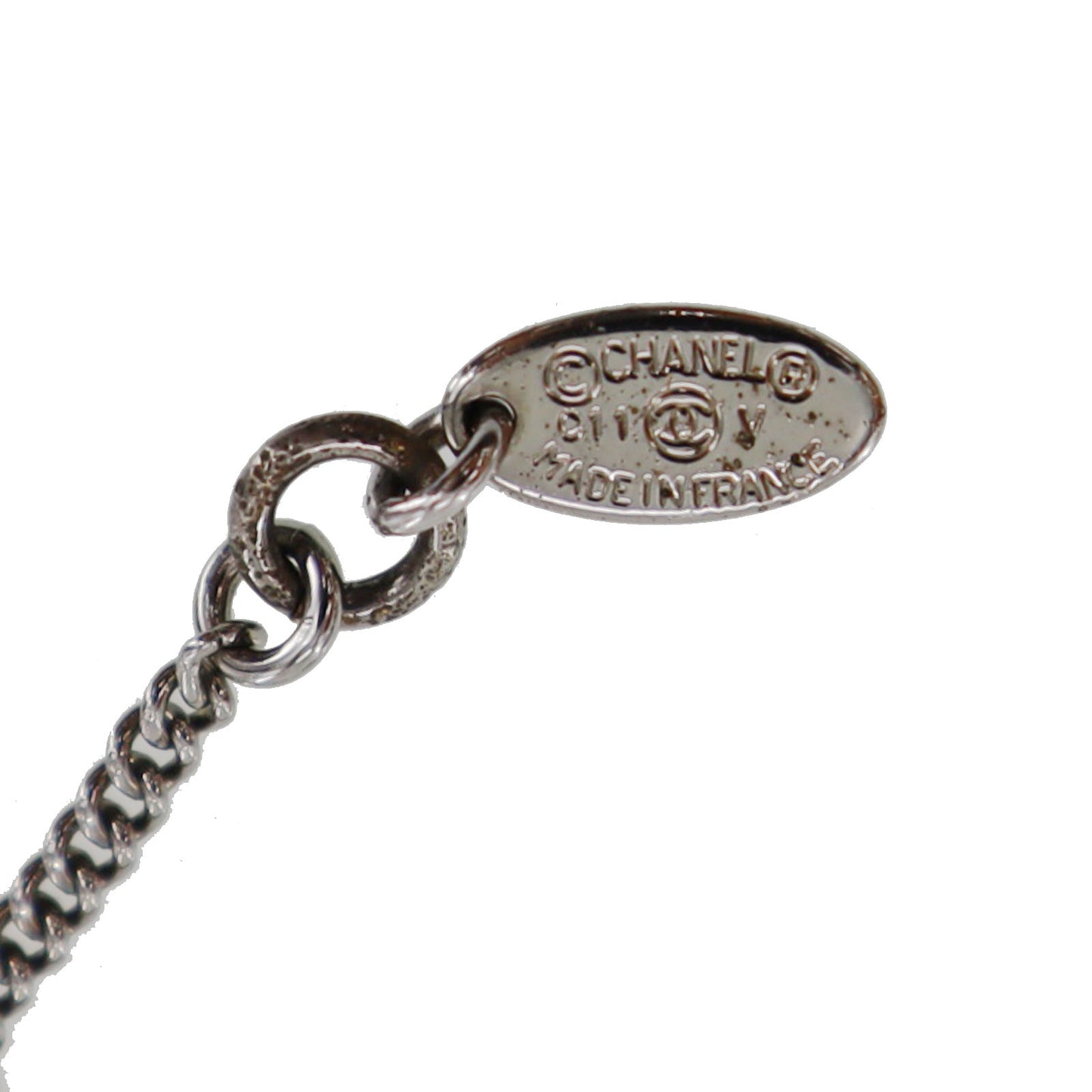 CHANEL CC Logos Rhinestone Silver Plated Chain Necklace C11V #BQ122