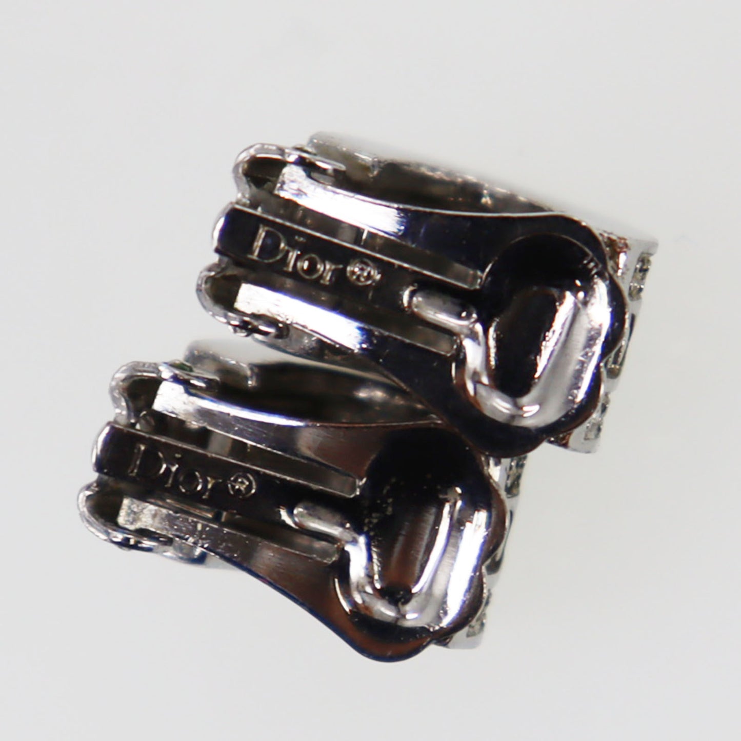 Christian Dior CD Logos Rhinestone Earrings Silver Plated #CD335