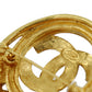 CHANEL CC Logos Round Pin Brooch Gold Plated 94P #BR489