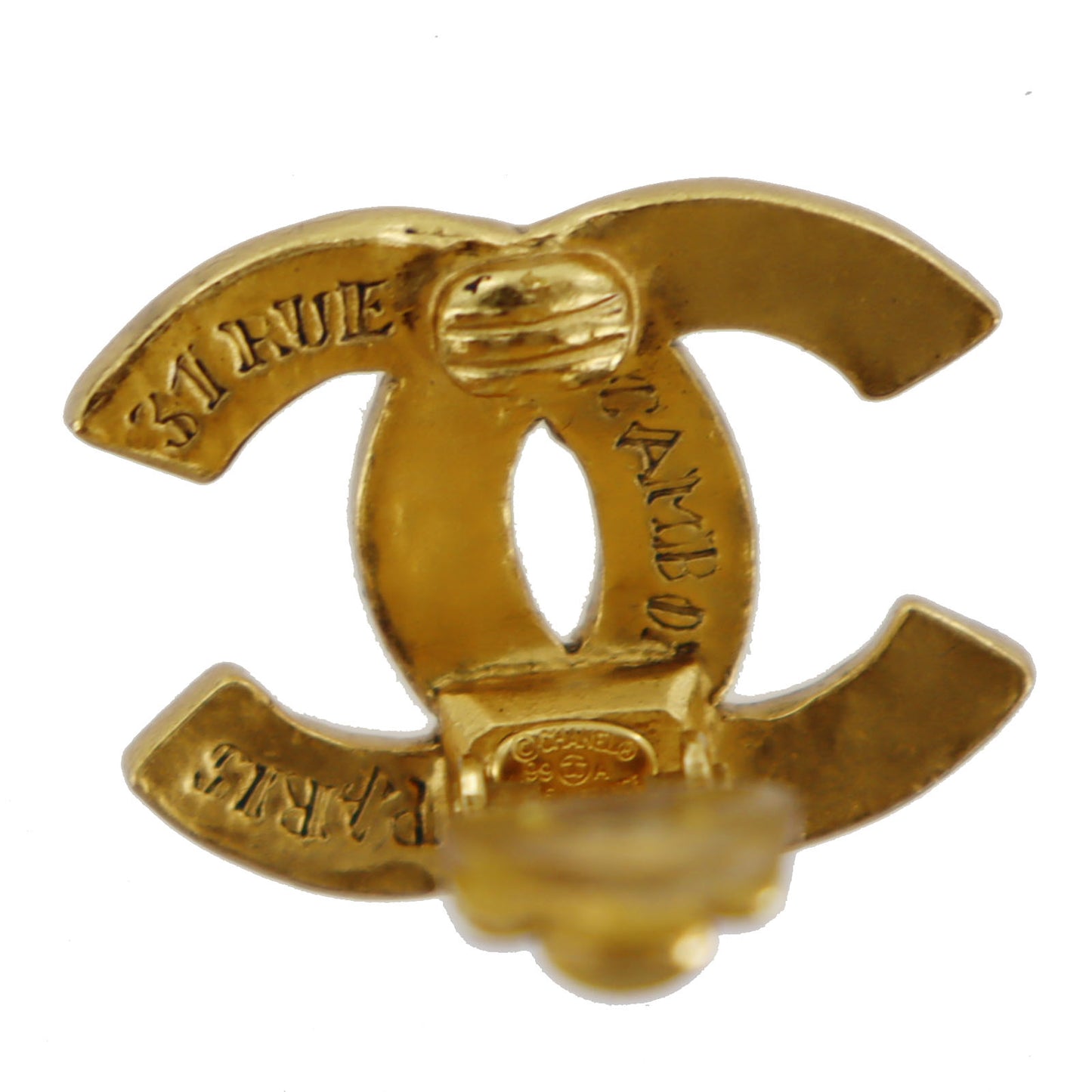 CHANEL CC Logos Earrings Gold Clip-On 99A  #CA589