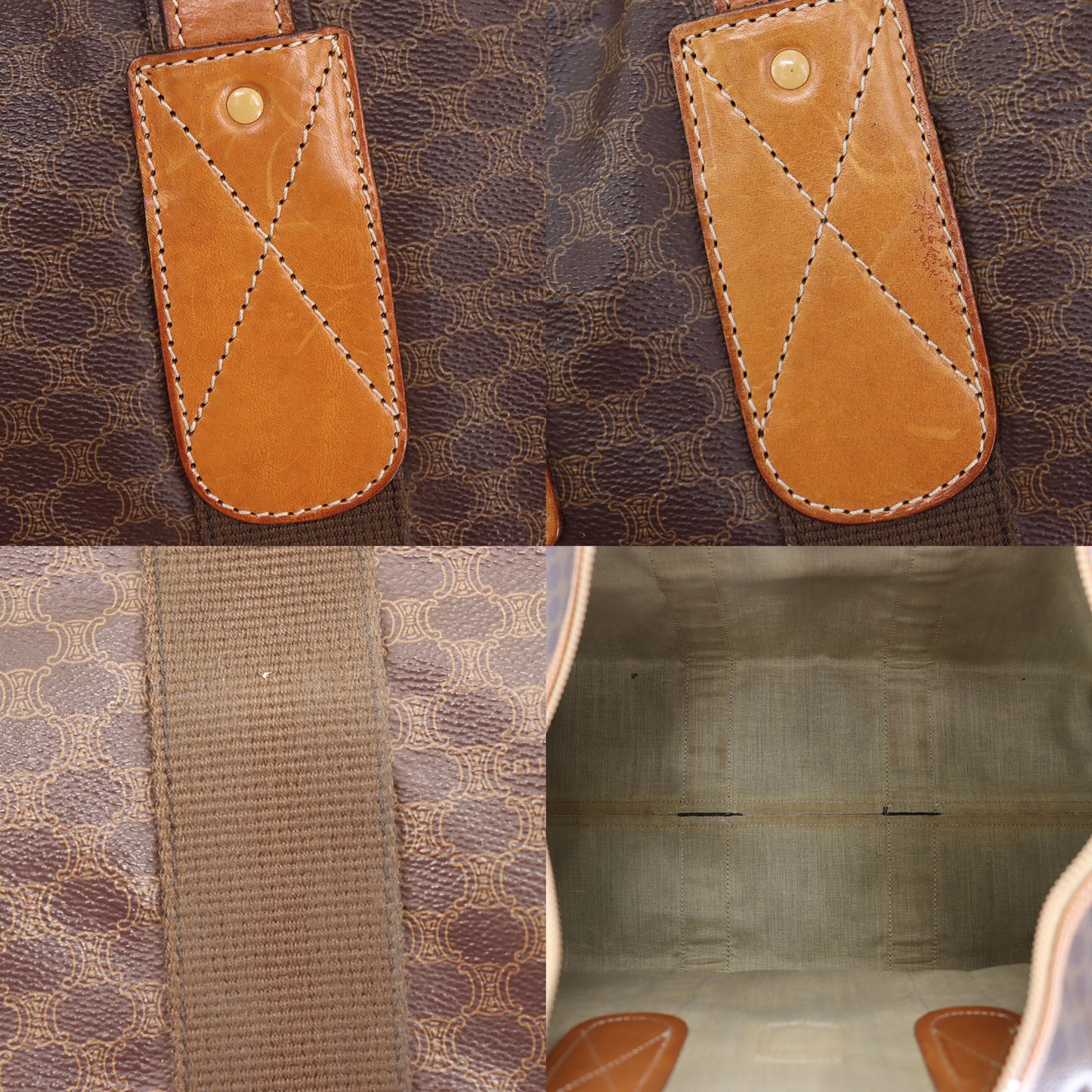 CELINE Macadam Pattern Travel Handbag Brown PVC Leather #CN98