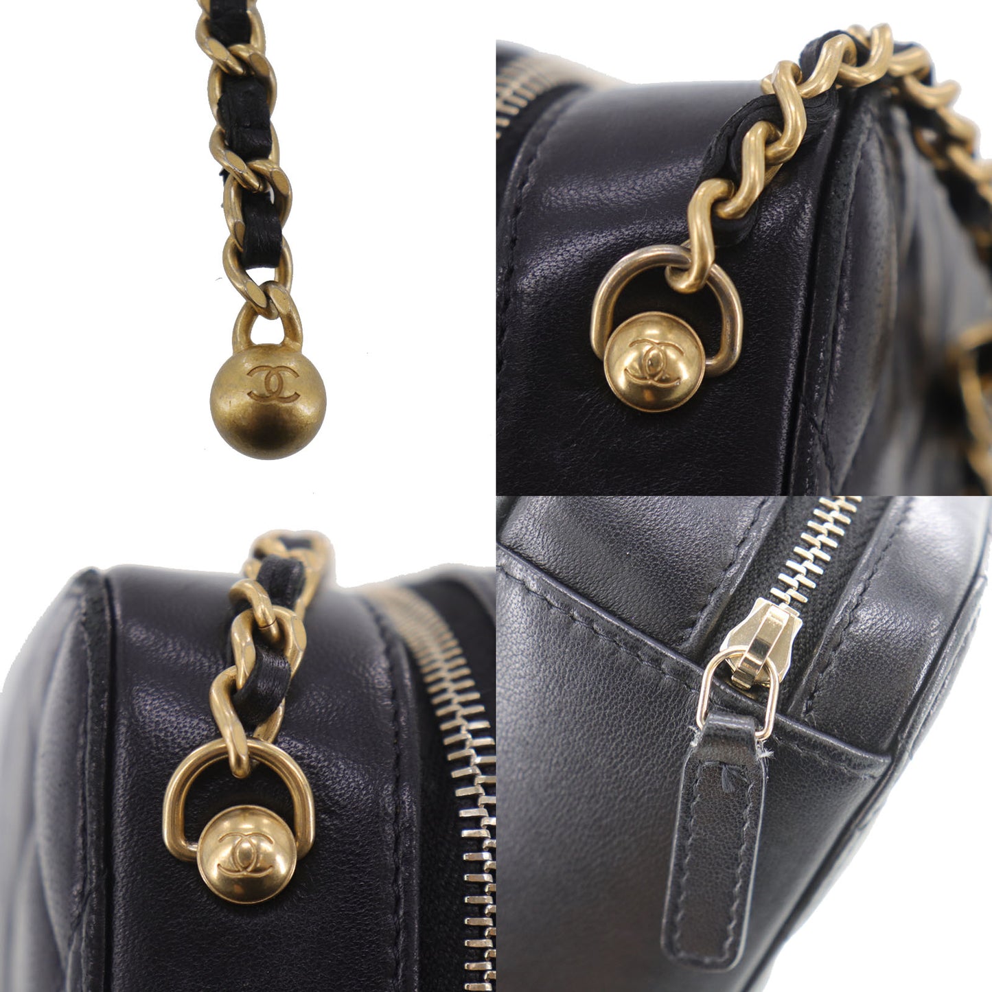 CHANEL Matelasse Crossbody Shoulder Bag Black Lambskin #EH289