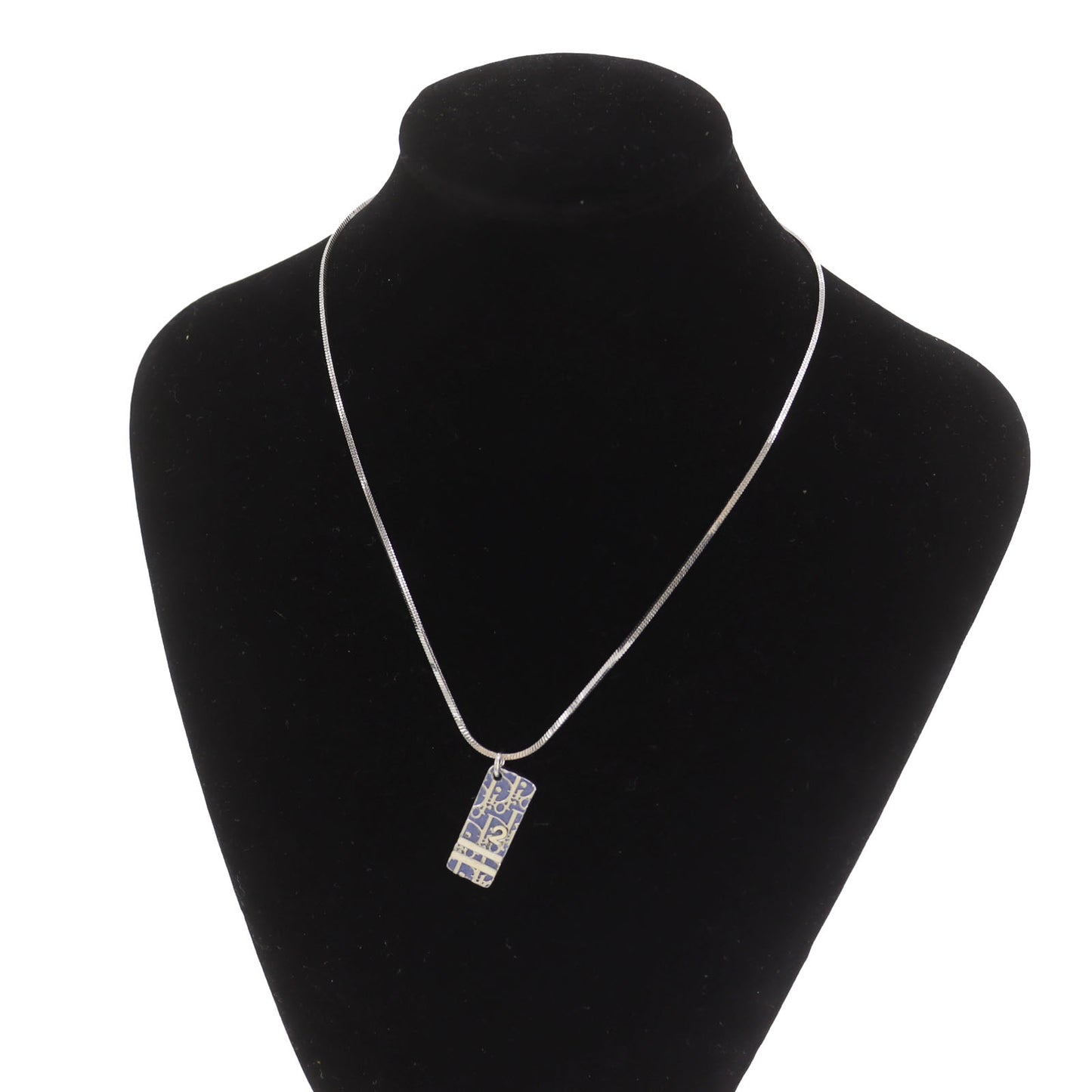 Christian Dior Trotter Used Chain Necklace Silver Blue Vintage #EB574