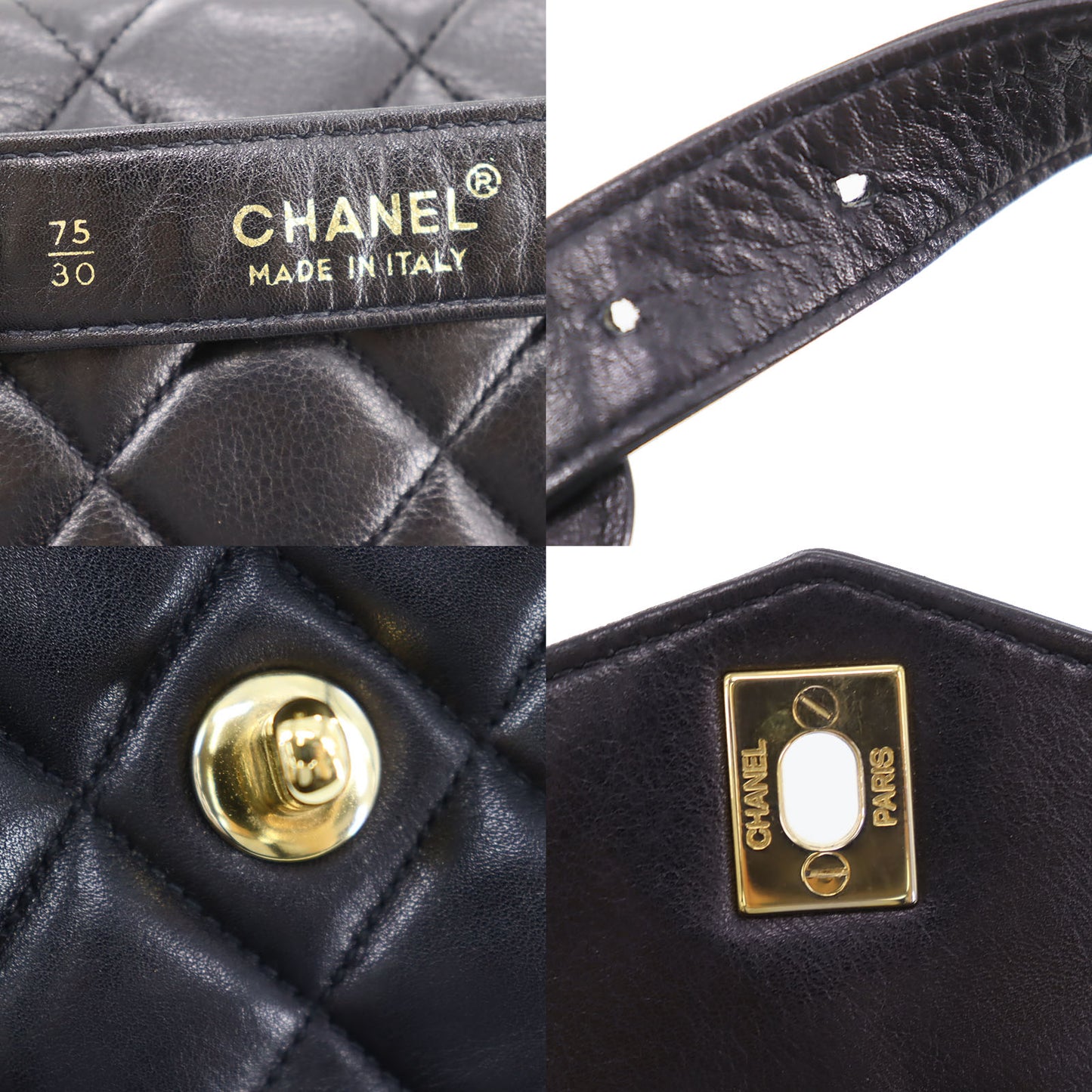 CHANEL Matelasse Used Belt Bag Bumbag Black Lambskin Leather Vintage #CU486