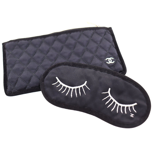 CHANEL Eye Sleep Mask & Pouch Set Black Silk #AH656