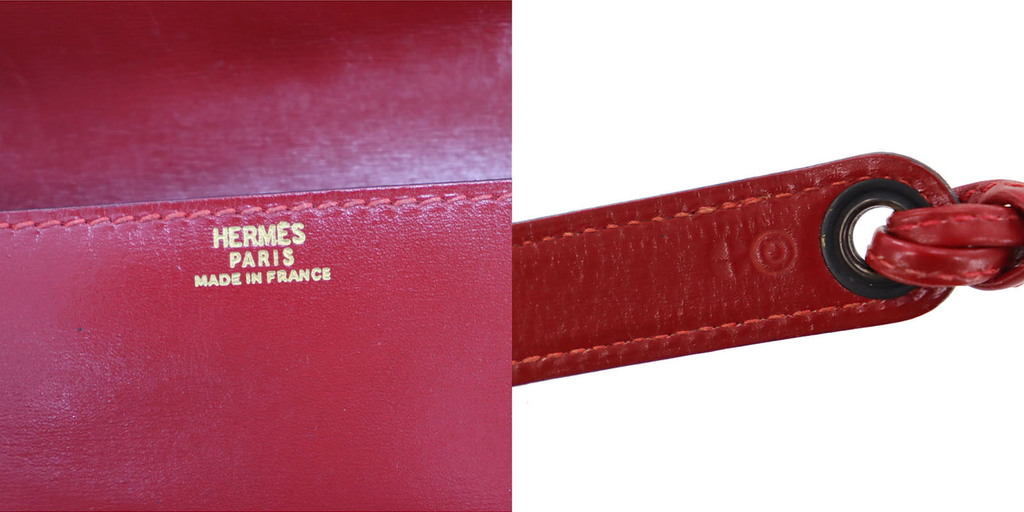 HERMES Waist Pouch Bag Red Leather  #BP773