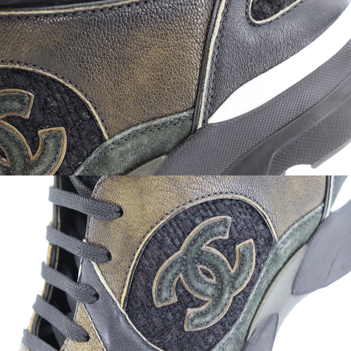 CHANEL Sneakers Tweed Black Suede Leather 40 1/2 #AH563
