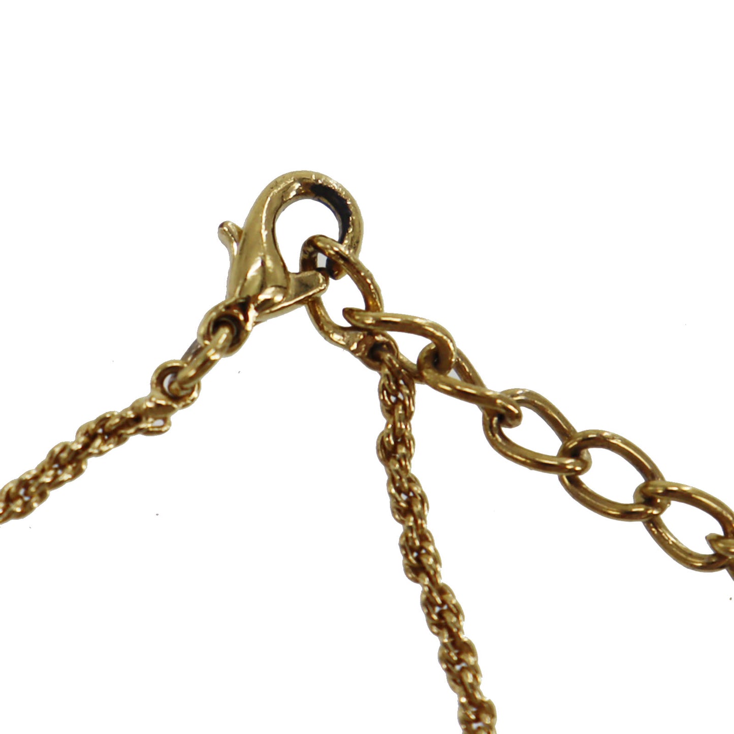 Christian Dior CD Logo Chain Heart Necklace Rhinestone Gold-Plated #CB144