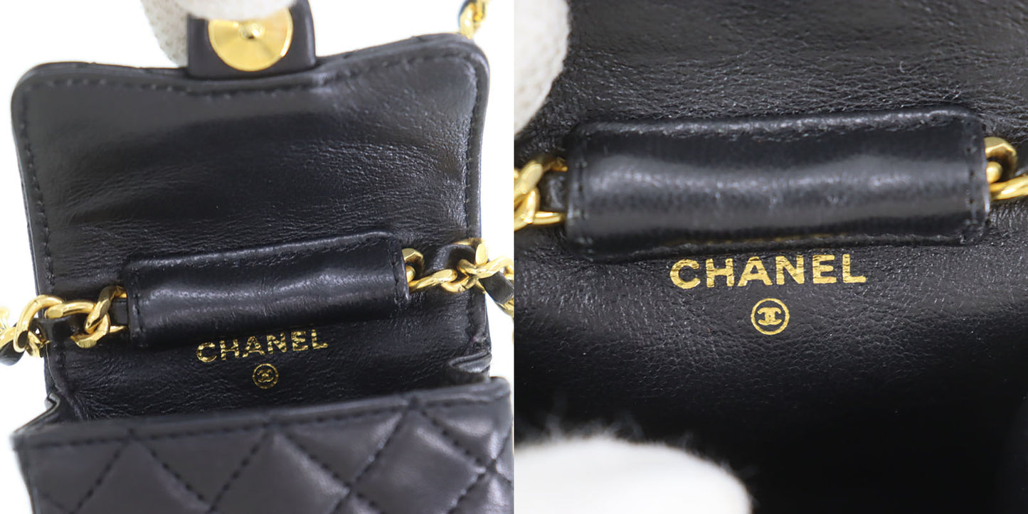 CHANEL Mini Matelasse Shoulder Bag Black Lambskin Leather #AH515