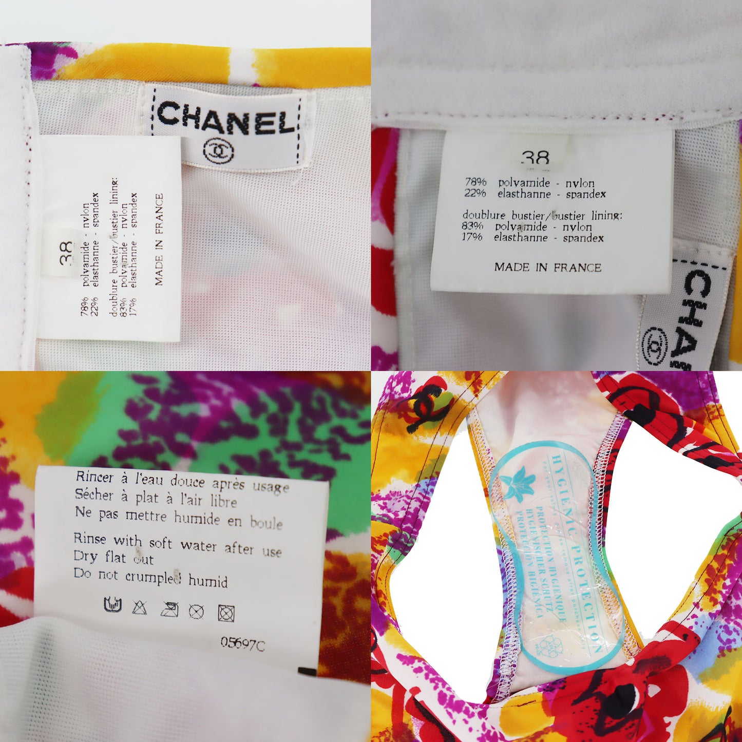 CHANEL Swimwear Flower Bikini Multicolor Nylon Spandex Size 38 #AG358