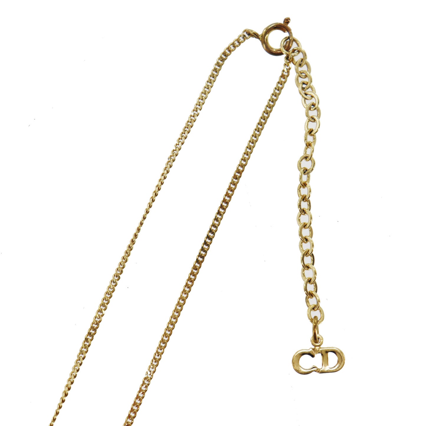 Christian Dior CD Logo Chain Necklace Rhinestone Gold-Plated #CB531