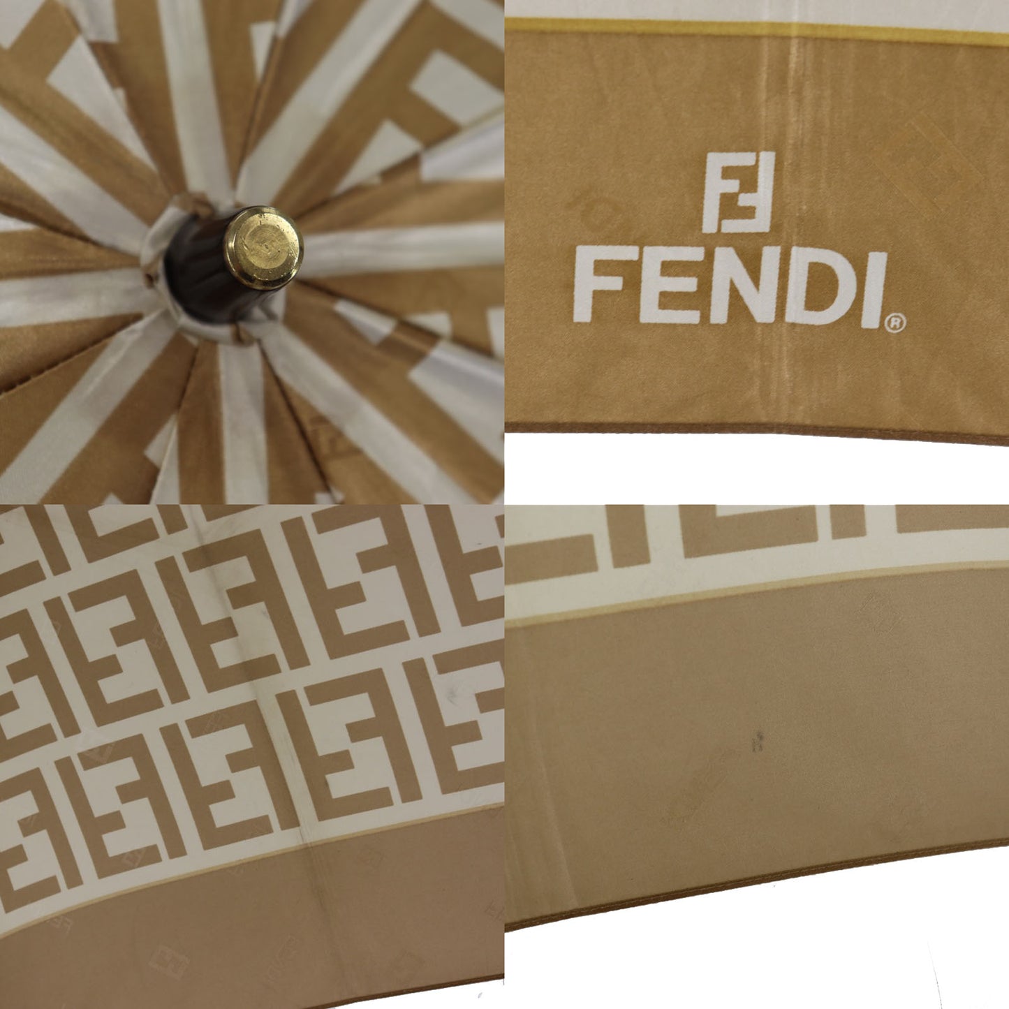 FENDI Zucca Used Folding Umbrella Gold Nylon Vintage #DA834