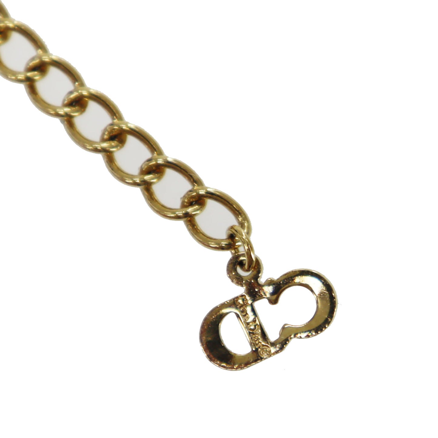 Christian Dior CD Logo Chain Heart Necklace Rhinestone Gold-Plated #CD317