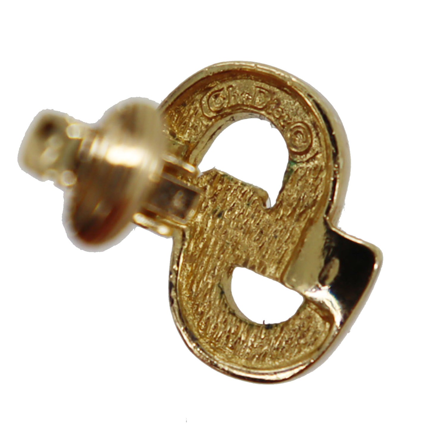 Christian Dior CD Logos Rhinestone Earrings Gold Plated #CB383