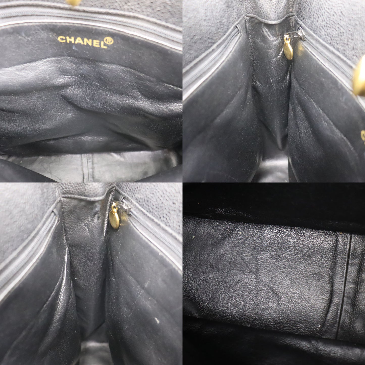 CHANEL Logos Handbag Caviar Skin Leather #CJ501