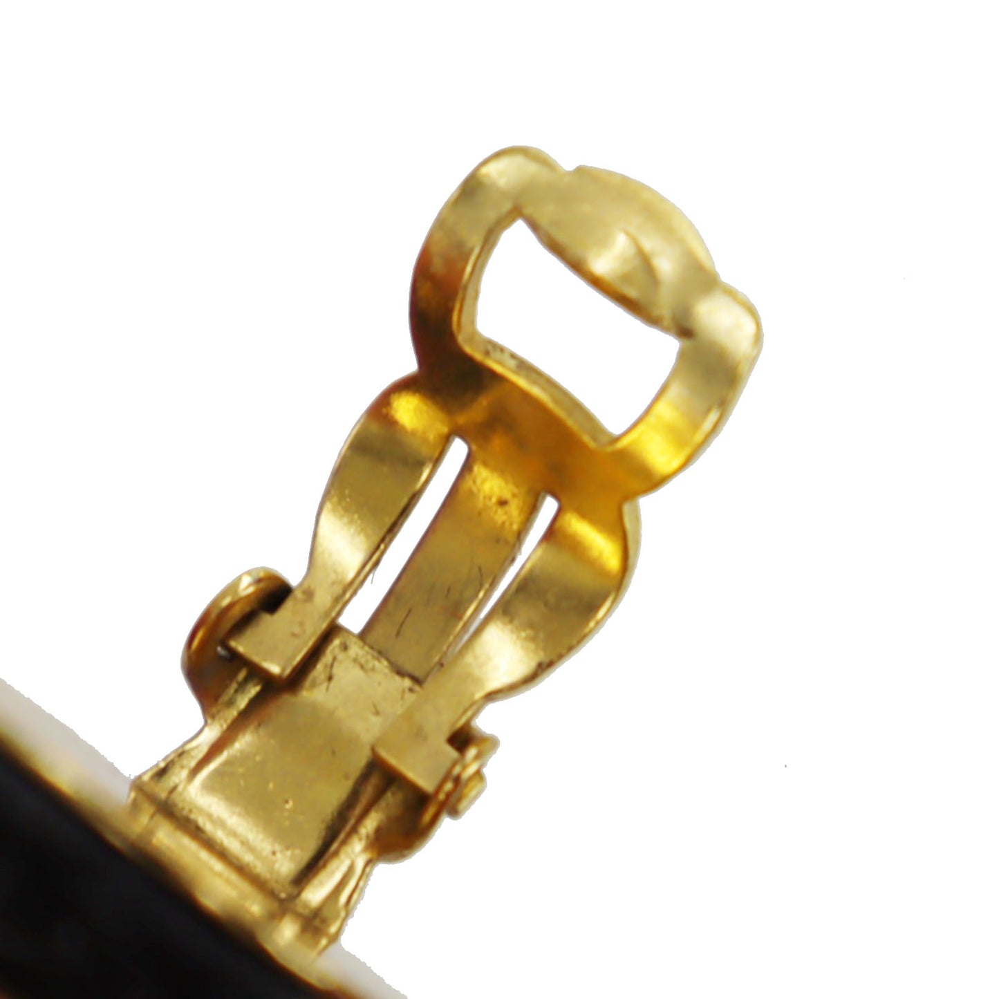 CHANEL CC Logo Circle Earrings Gold Black Clip-On 93A #CD188