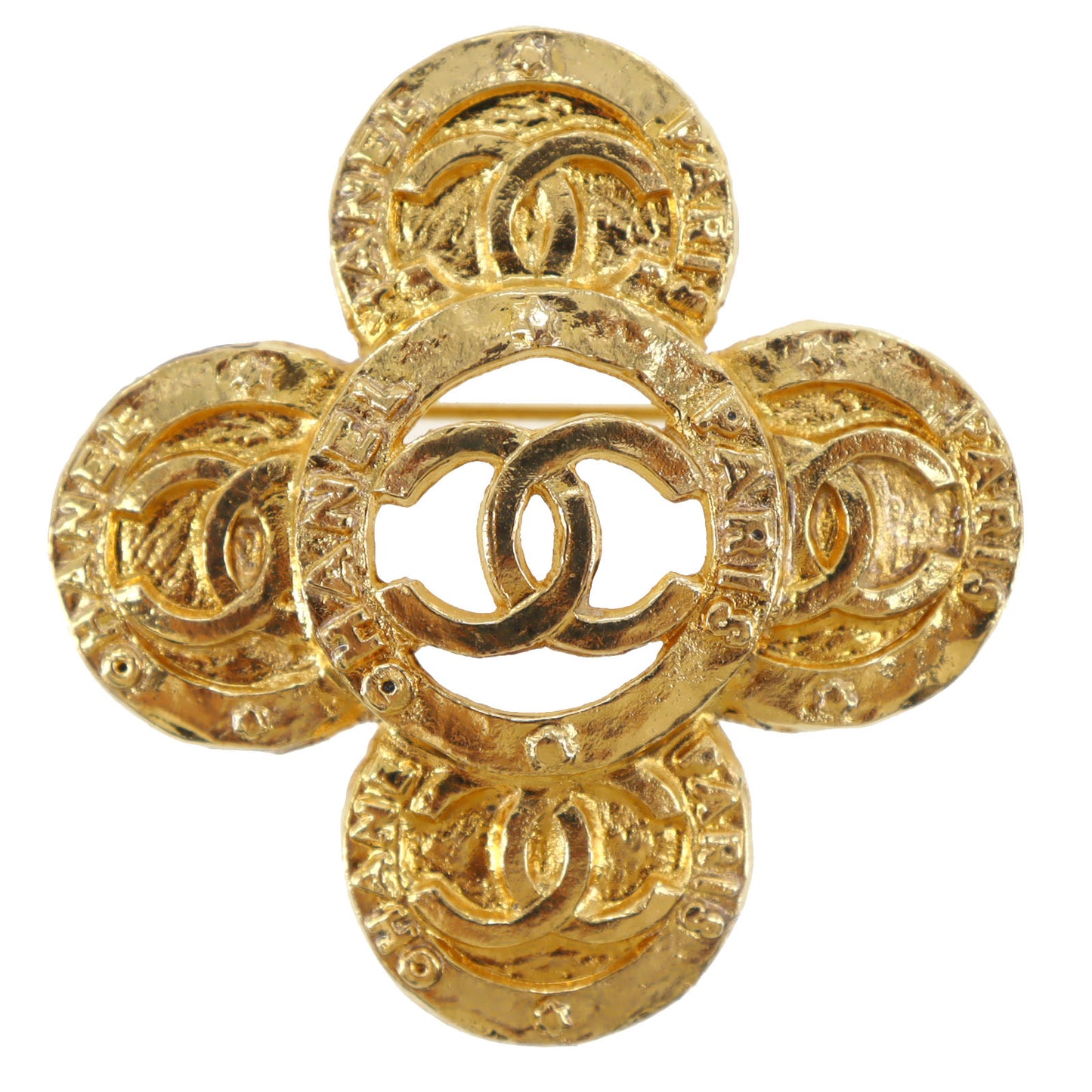 CHANEL CC Logos Flower Pin Brooch Gold Plated 2 8 1231 #AH2