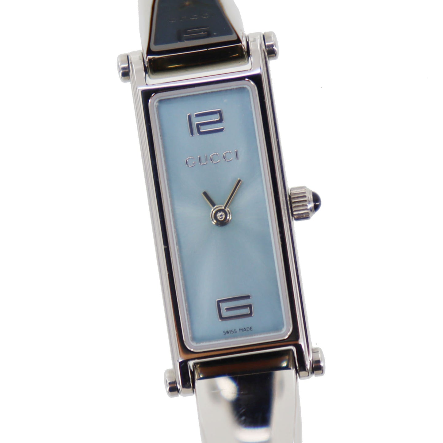 Gucci 1500L Bangle Watch Silver Light Blue Stainless Steel #CF825