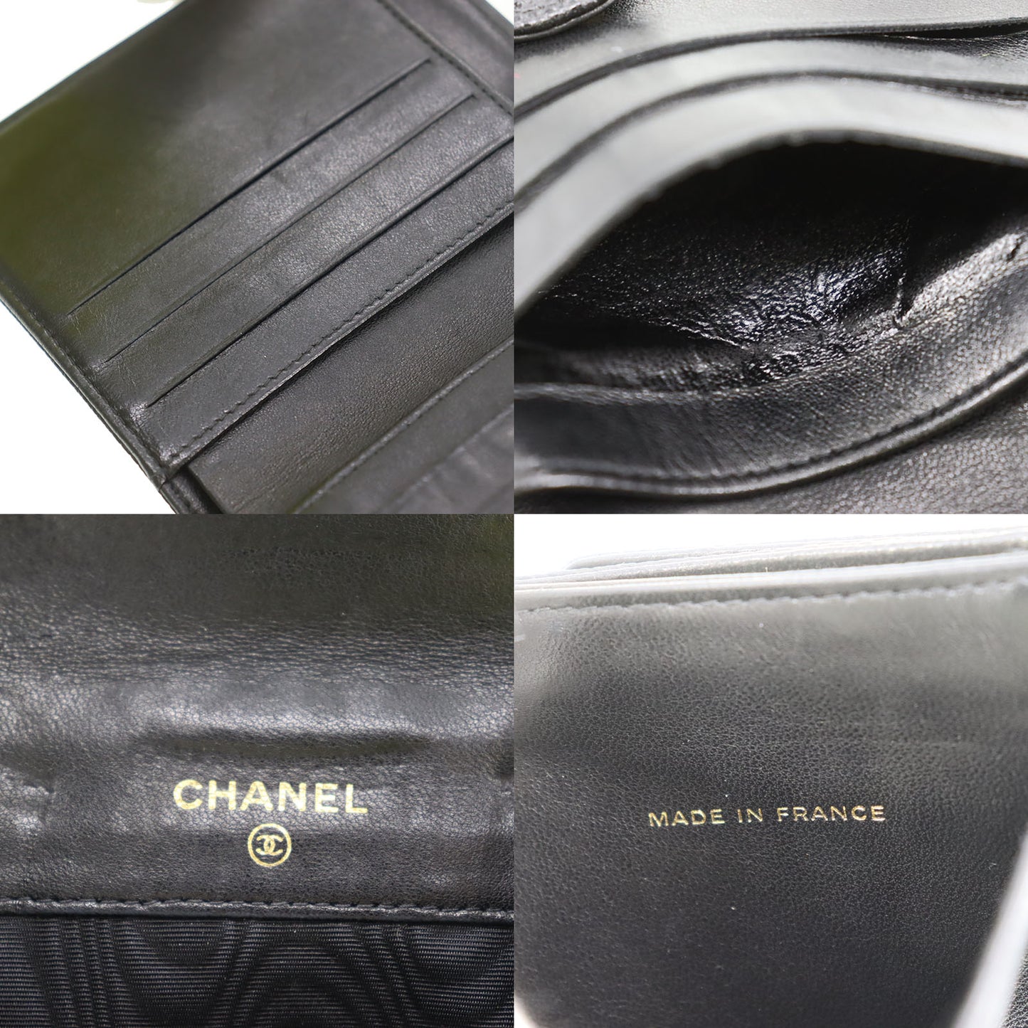 CHANEL CC Logos Bi-fold Wallet Black Caviar Skin Leather #CW716