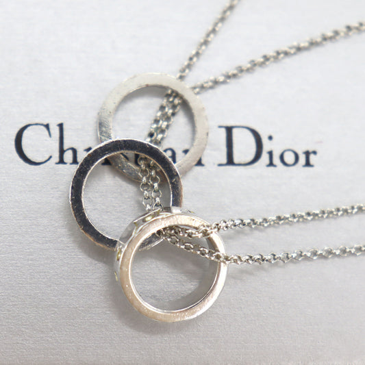 Christian Dior CD Logo Chain Pendant Necklace Silver-Plated #BO765