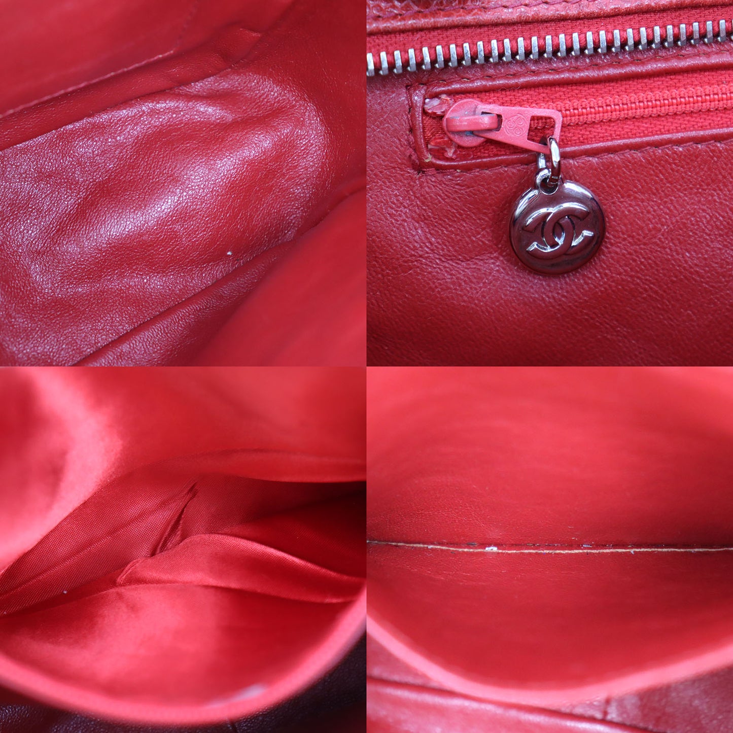 CHANEL CC Handbag Red Caviar Skin Leather #CD84