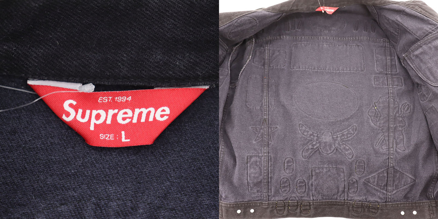 Supreme Embroidery Patch Black Denim Jacket Black Size L Cotton #AH679
