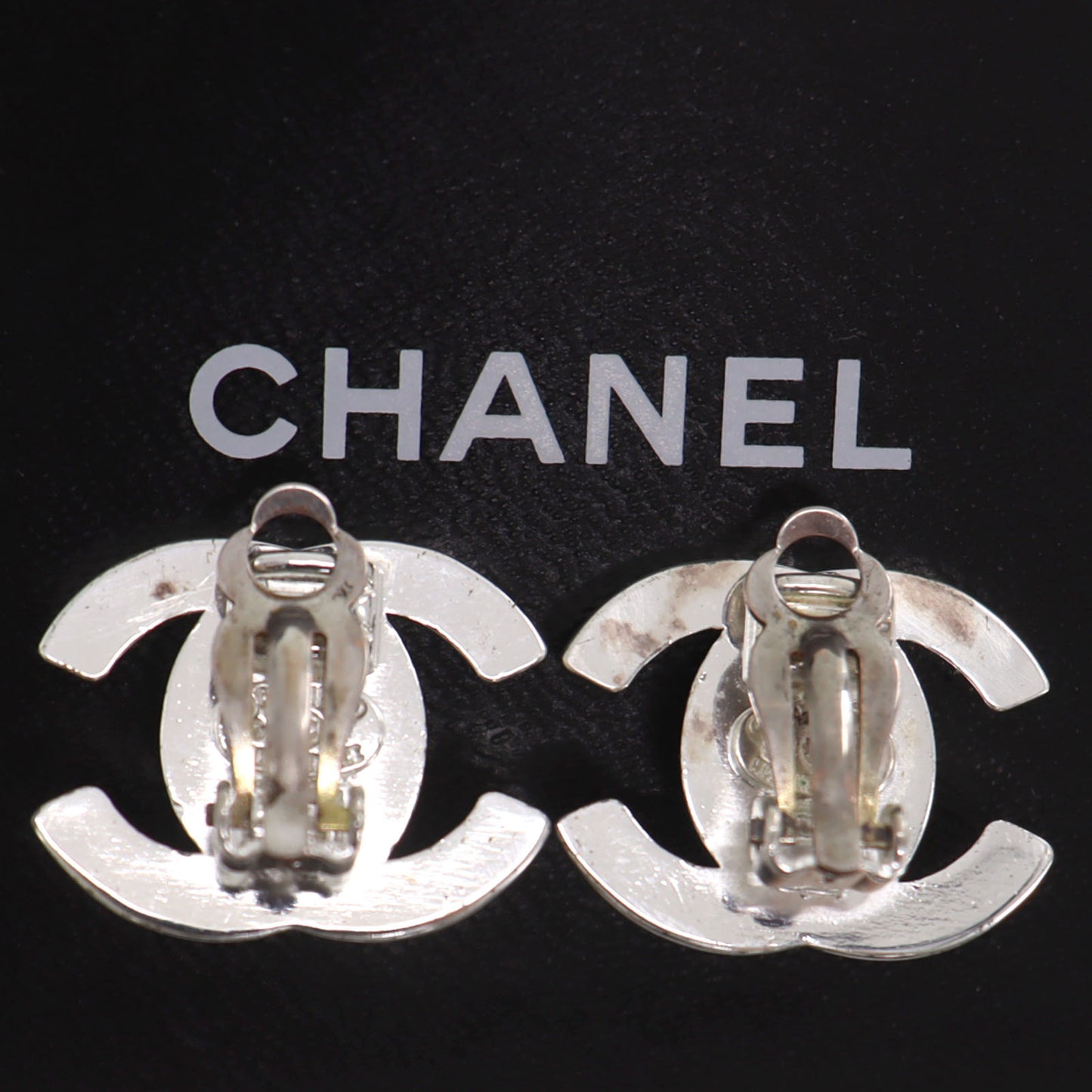 CHANEL CC Turn-lock Earrings Silver Clip-On 97 P #CO594