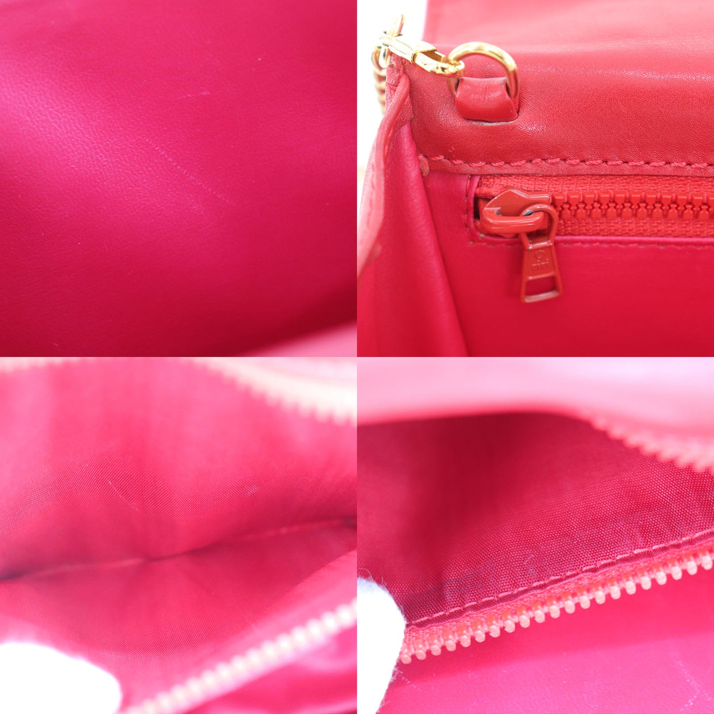 CELINE 2way Shoulder Handbag Bag Red Leather #AH475