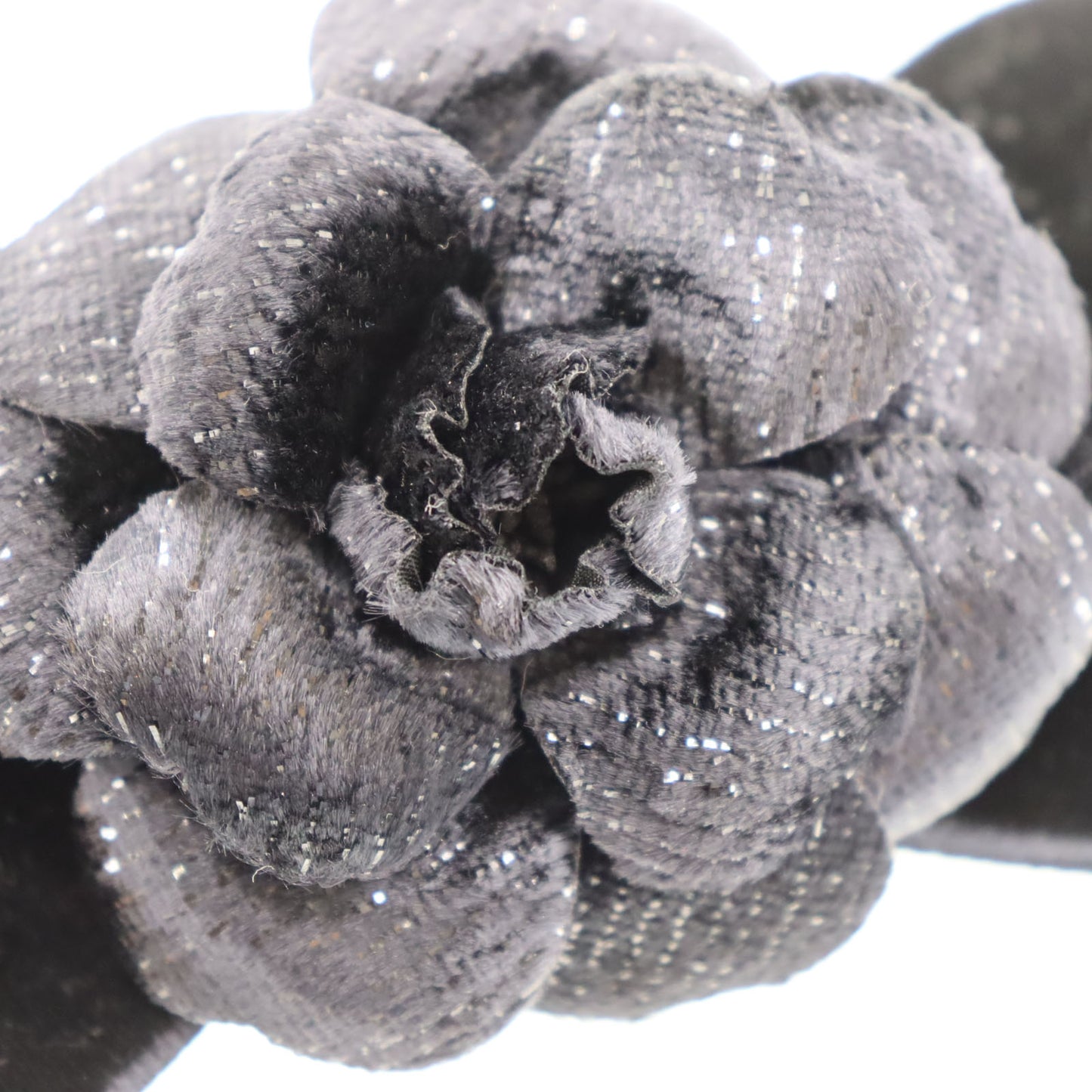 CHANEL Barrette Camellia Ribbon Black Suede #AH305