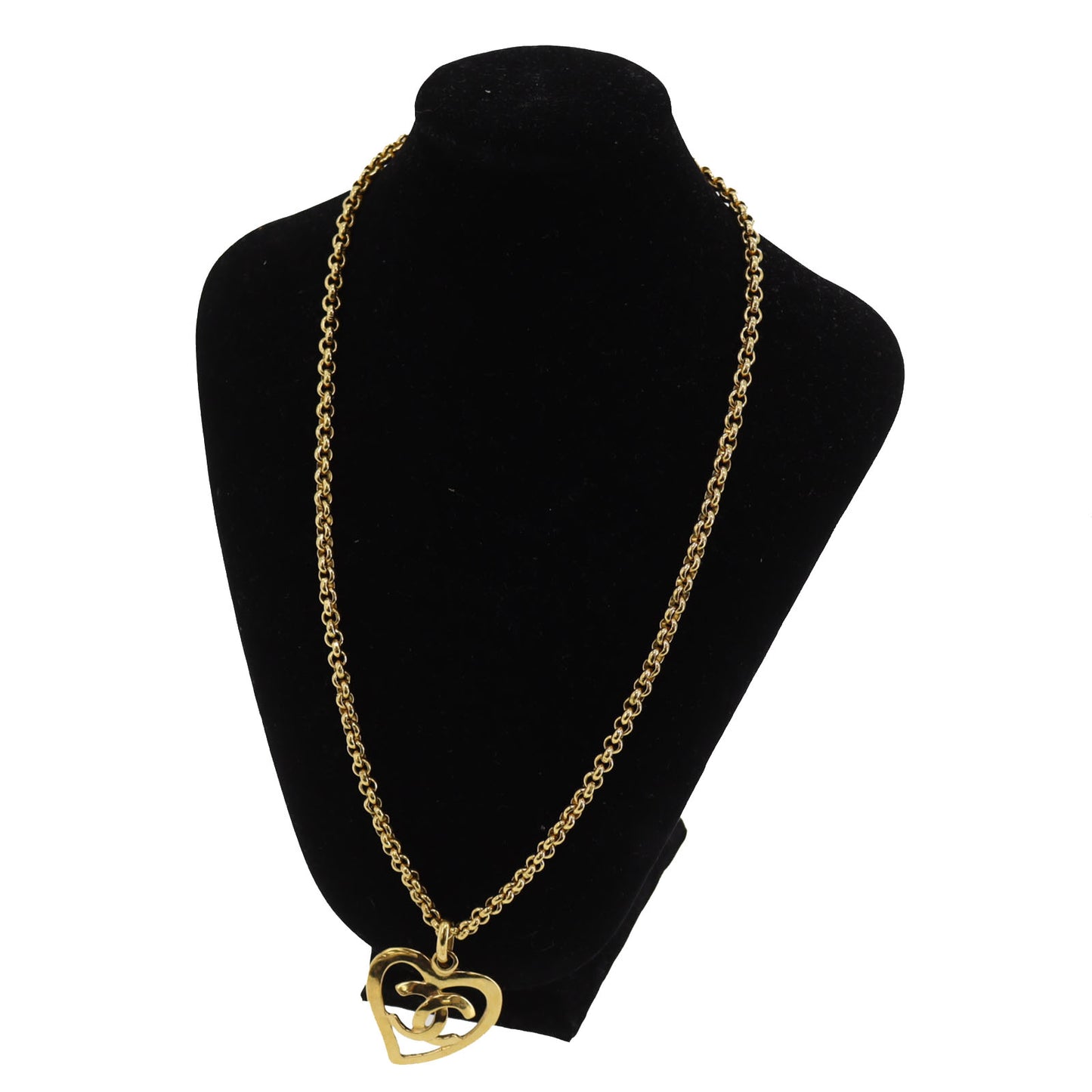 CHANEL CC Logos Heart Gold Plated Chain Necklace #CE734