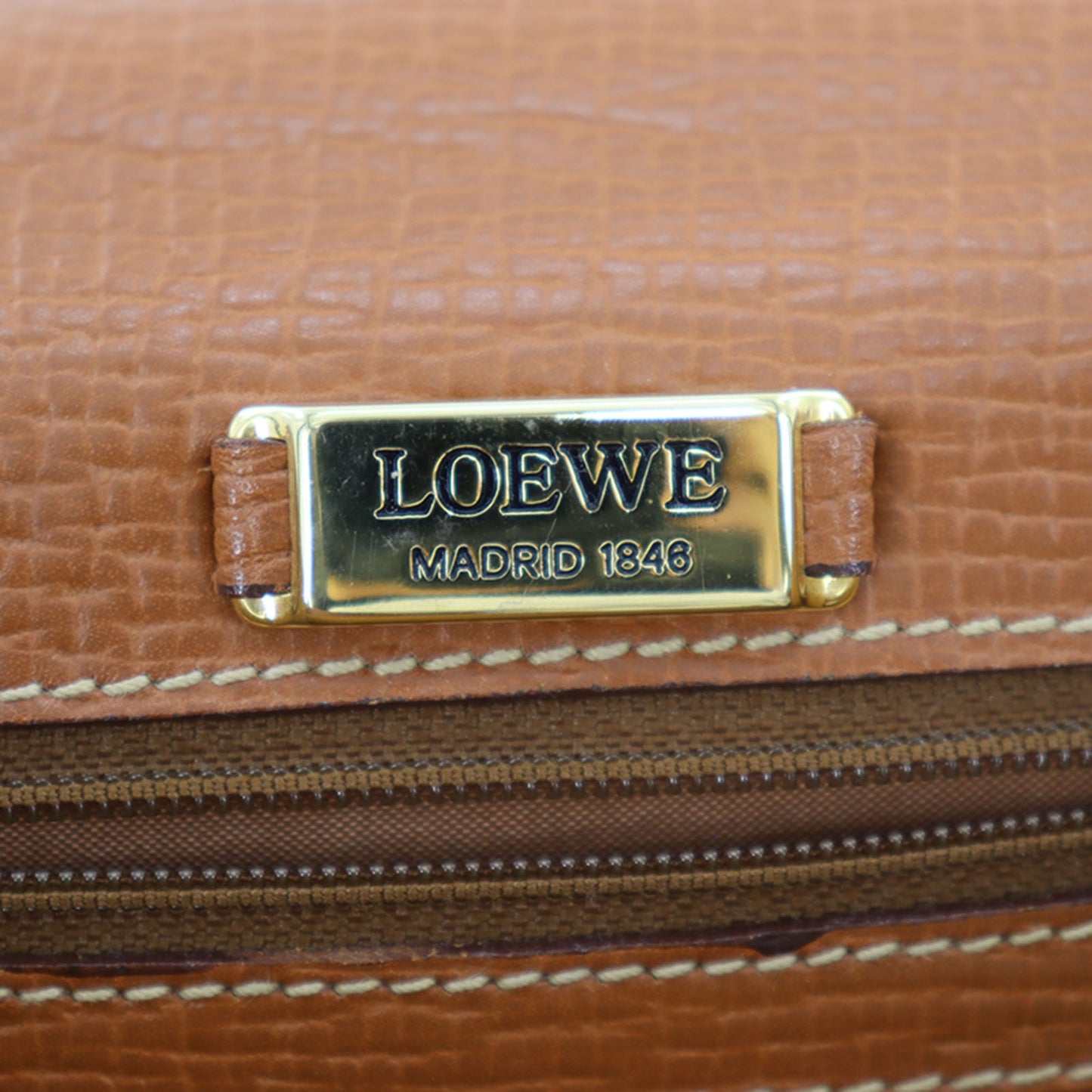 LOEWE Barcelona Handbag Brown Embossing Leather #AH247