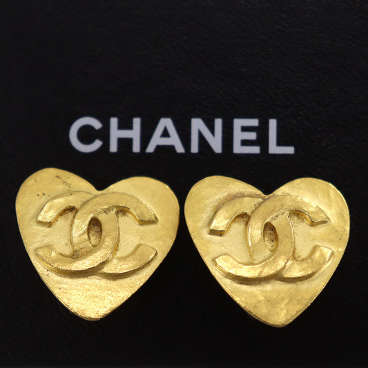 CHANEL CC Heart Earrings Gold-plated Clip-On 95P #CN250