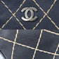 CHANEL Logo Wild Stitch Handbag Black Leather #AH686