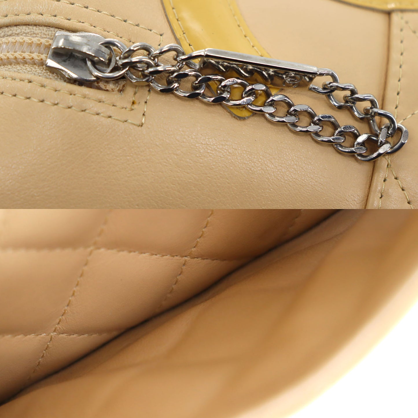 CHANEL CC Cambon Line HandBag Lambskin Leather Beige #AH662