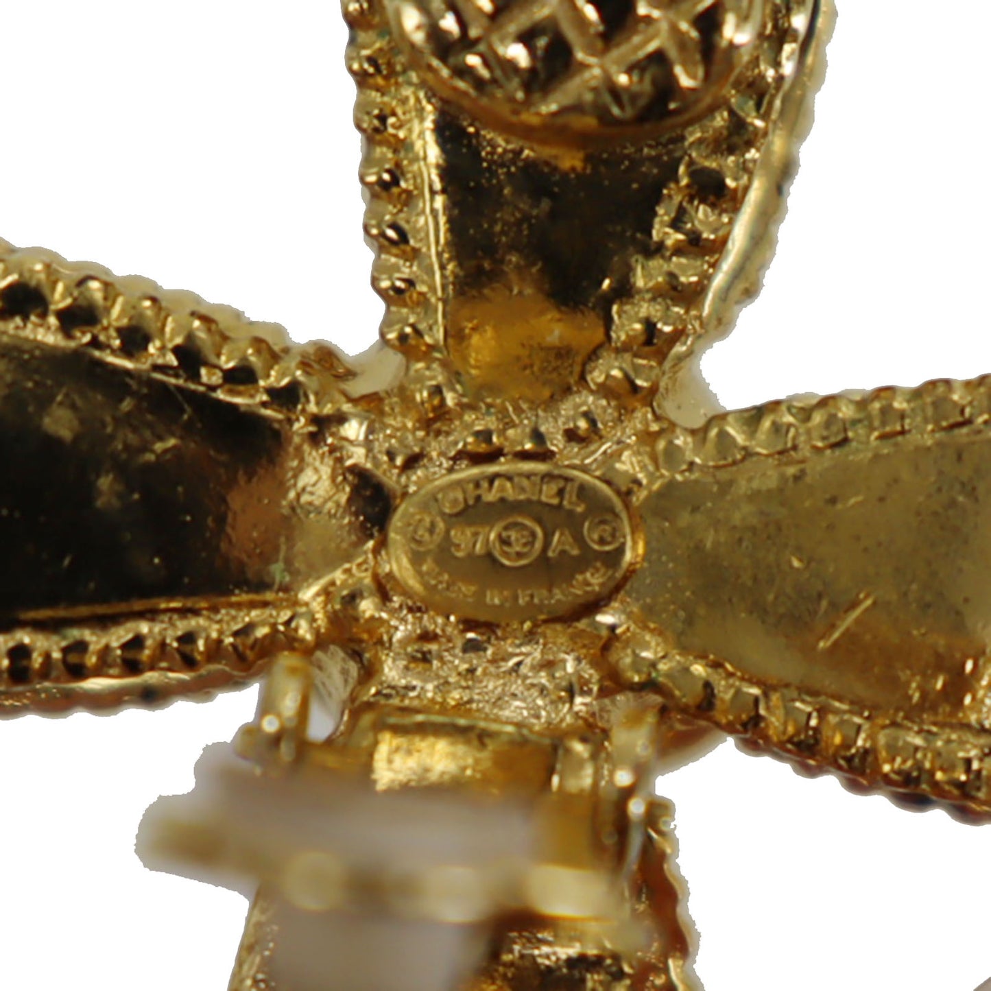 CHANEL CC Cross Logos Earrings Gold Clip-On 97 A #CD342